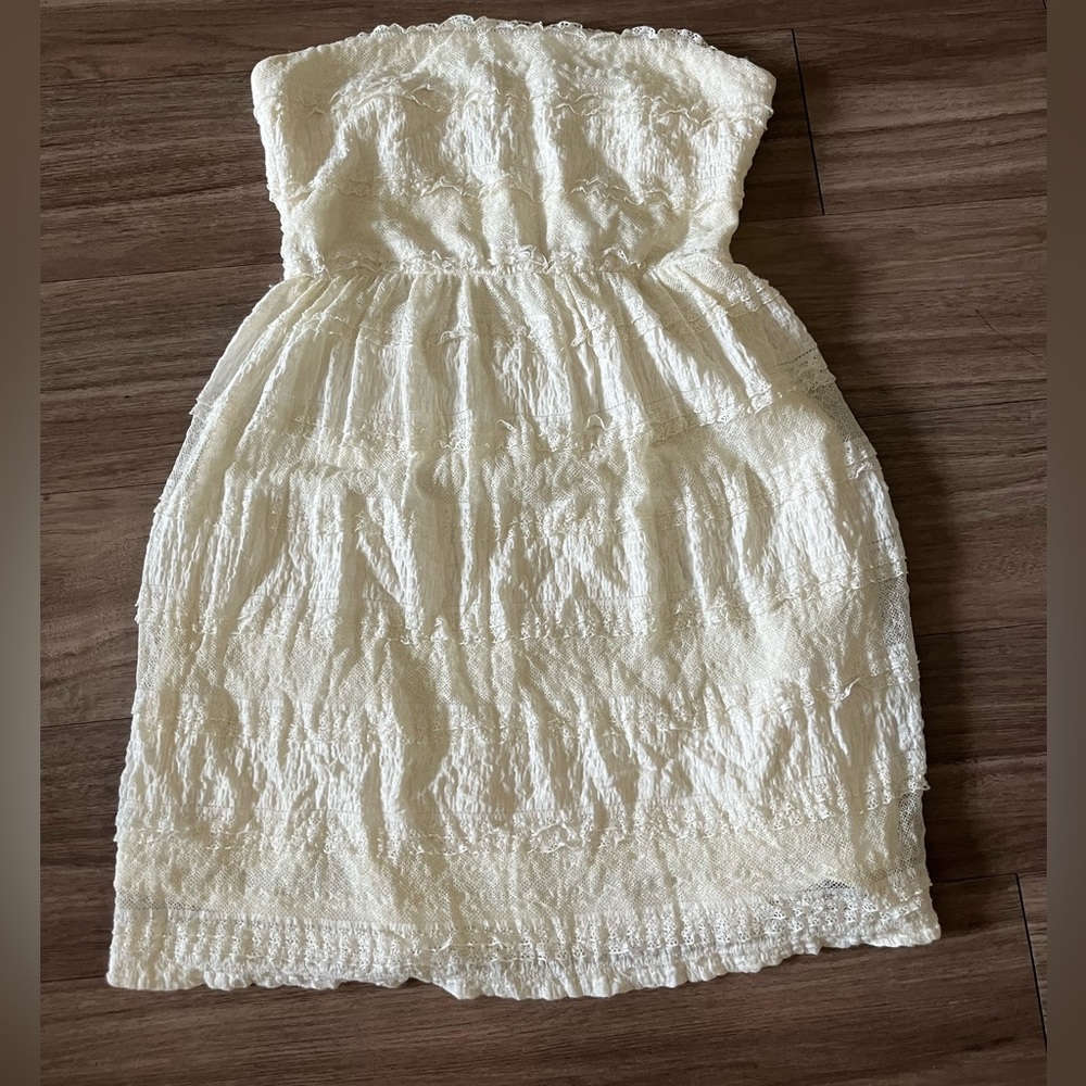 Small white lace strapless dress